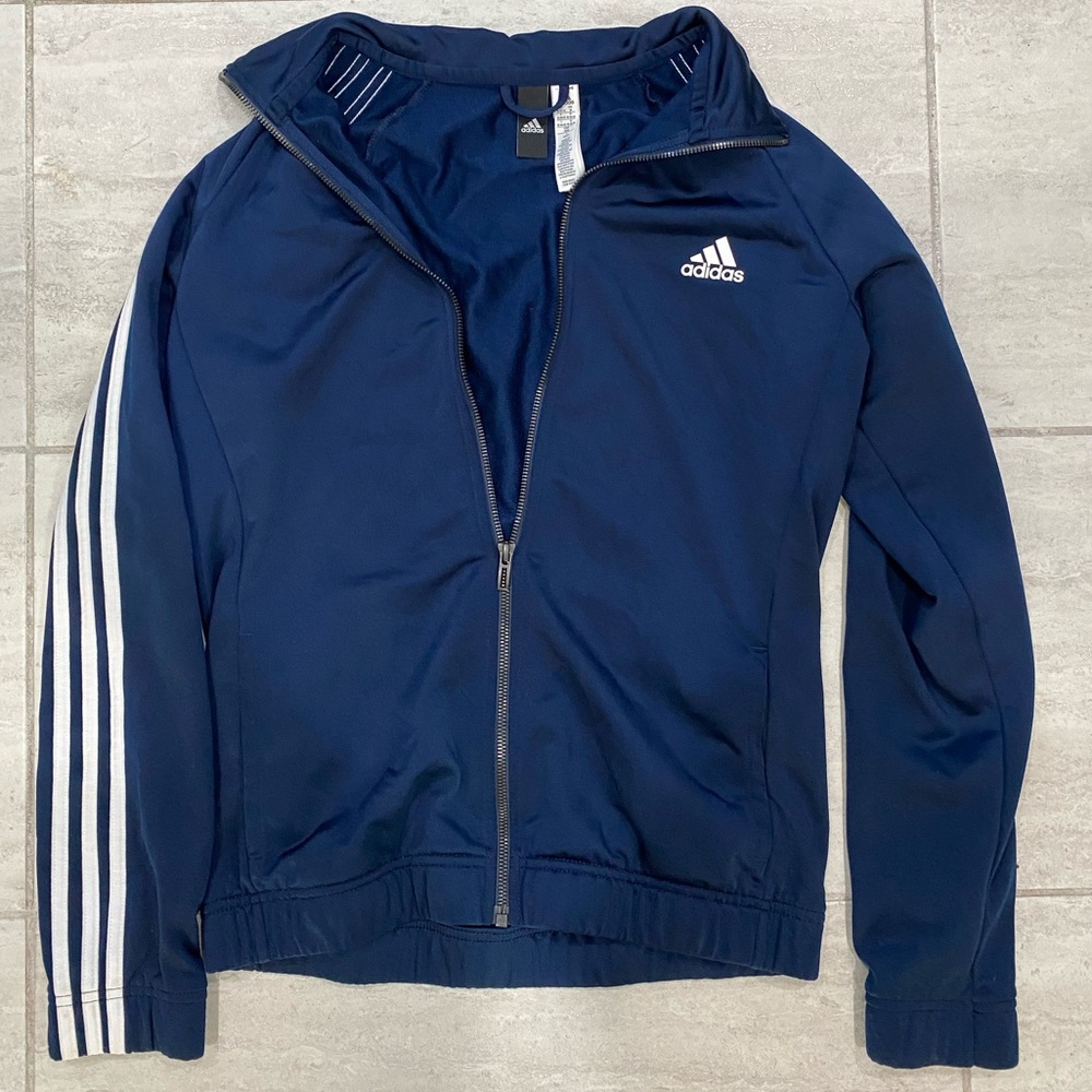 Adidas zip up track jacket navy blue